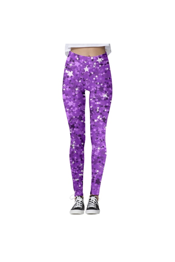 Women's High Waist Sequin Sport Leggings - Casual Fashion Printed Solid Color Yoga Workout Pants with Stretchy Comfortable Fit for Gym Running