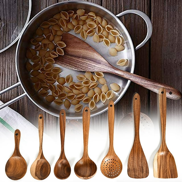 LINASHI Wooden Spoons for Cooking, Kitchen Utensil Set,Wooden Spoons Cooking Set Wooden Utensils for Cooking