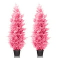 thumbnail image 1 of LINBONIO 4 ft Pink Artificial Cedar Tree UV Protection Faux Cedar Pines Outdoor Garden Office Store Front Porch Decoration 2 Pack, 1 of 8