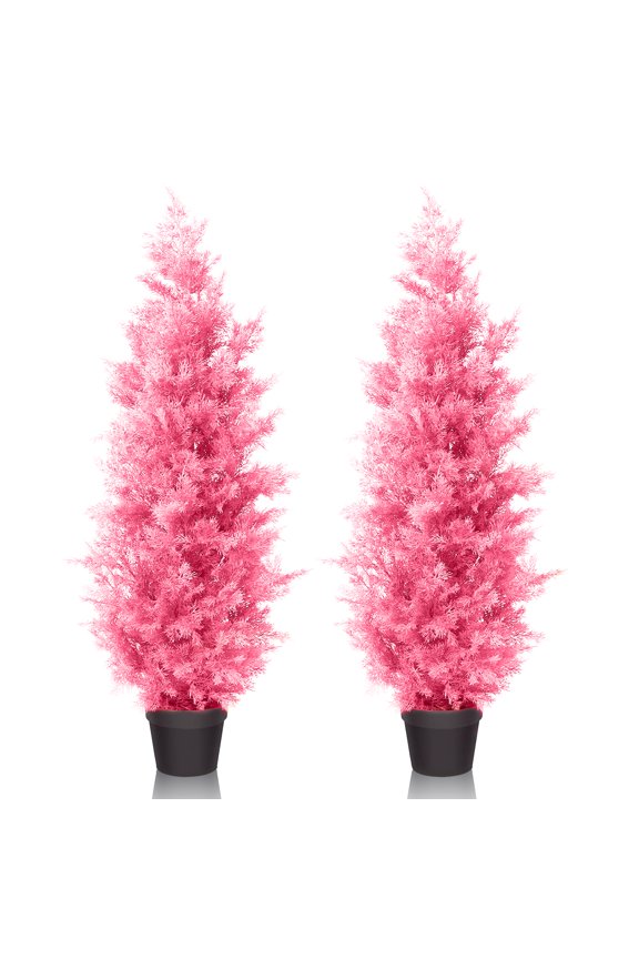 4 ft Pink Artificial Cedar Tree UV Protection Faux Cedar Pines Outdoor Garden Office Store Front Porch Decoration 2 Pack