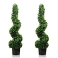 thumbnail image 1 of LINBONIO 4FT Artificial Spiral Boxwood Topiary Trees Artificial Trees-Indoor Outdoor Decor - Plastic Pots - Set of 2, 1 of 8