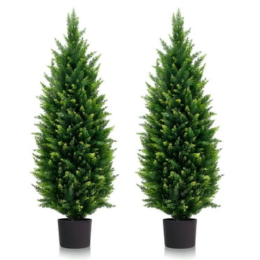 LINBONIO Artificial Cedar Tree 3 ft Artificial Topiary Trees Beautiful Realistic Faux Cedar Pines UV Protection for Longer Life 2Pack