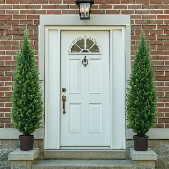 LINBONIO Artificial Cedar Tree 5 ft Topiary Trees in UV Resistant Finish 2 Count
