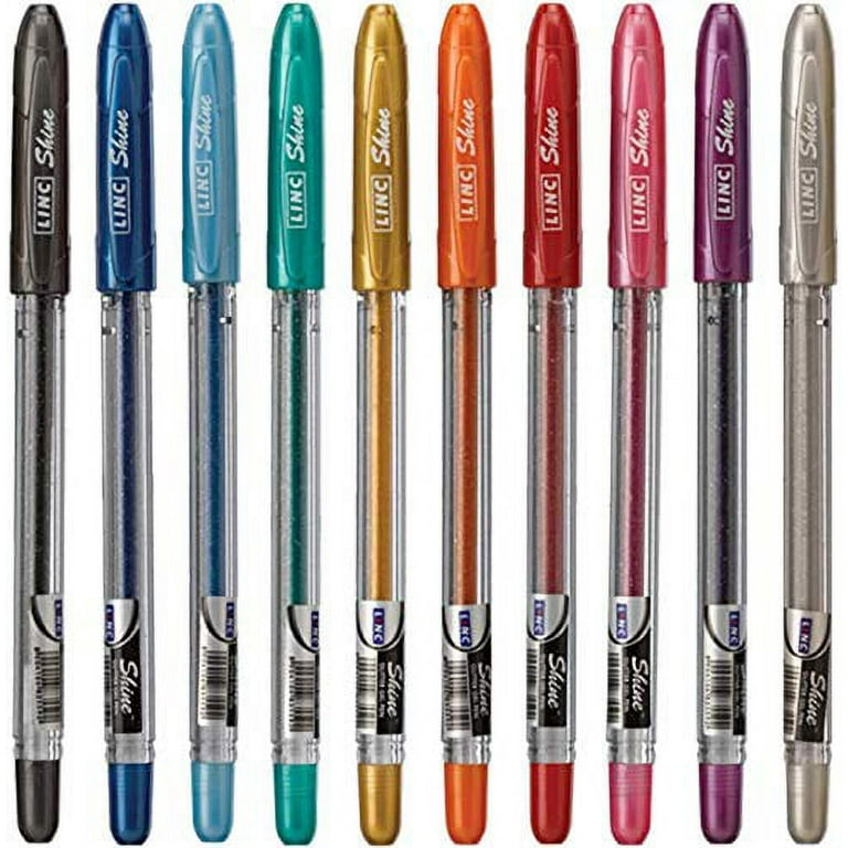 Linc Shine Glitter Gel Pen, 10 Pack Assorted | 1.0mm Medium Tip size, Contoured Grip, Broad for Thick Vibrant Lines