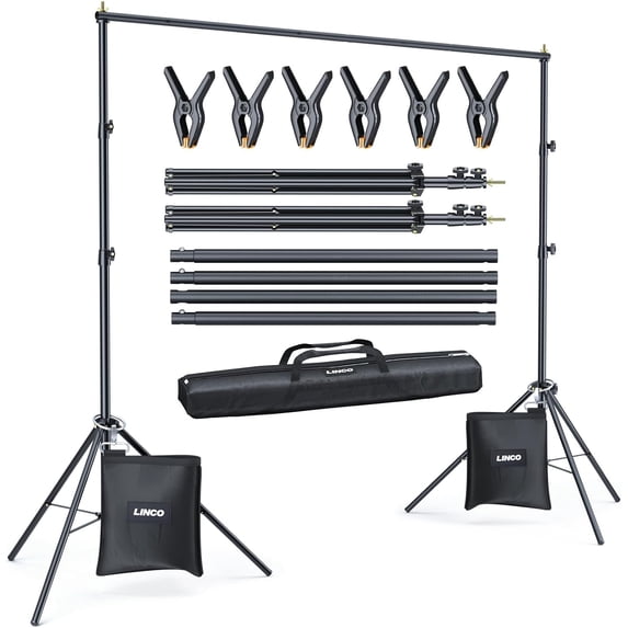 LINCO 10ft Adjustable Backdrop Stand for Parties Kit 10x7 BackDrop Photography Studio Photo Background Support System with Clamps, Sand Bag, Carry Bag 4172