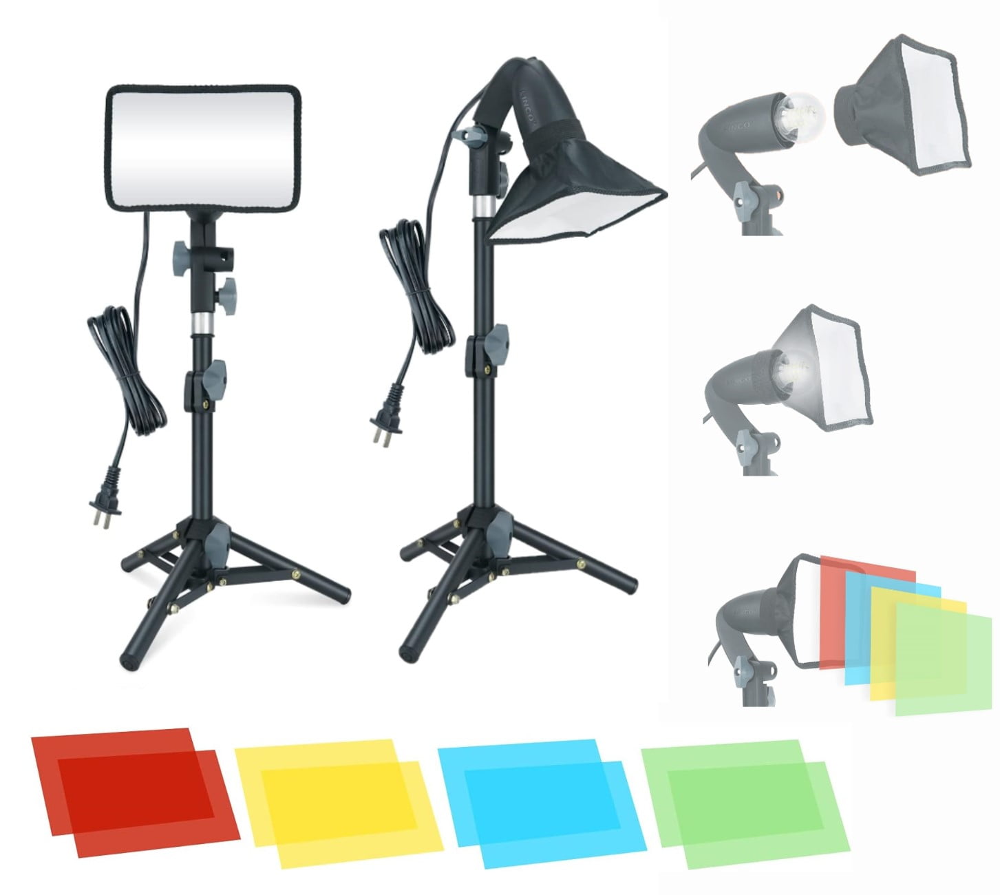 Linco LED Video Light Adjustable Tripod 4 Color Filters Softbox Photography Lighting 2 Pack