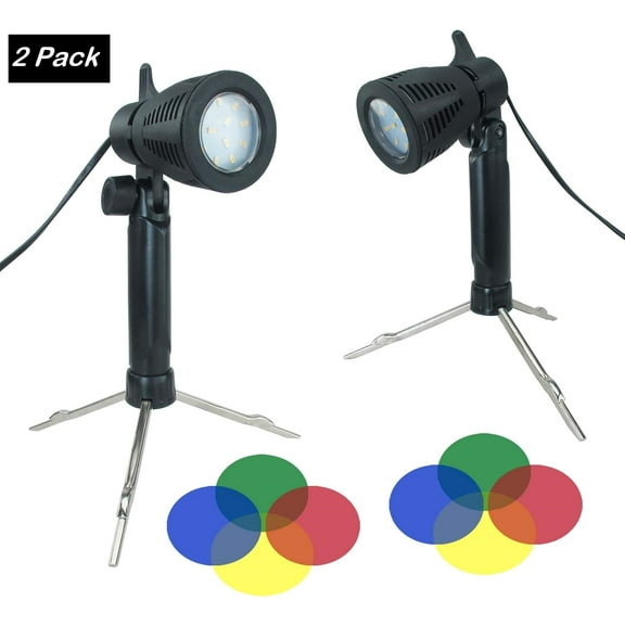 LINCO 2 Pack Photography Continuous LED Light Lamp 3500K with 4 Color Gel Filters Table Top Studio Portable Lighting for product shooting Portrait Photo-T006