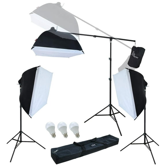 LINCO 3 LED Softbox Studio Lighting Kit with 2.5 to 5 Boom Arm Stand for Photography AM246