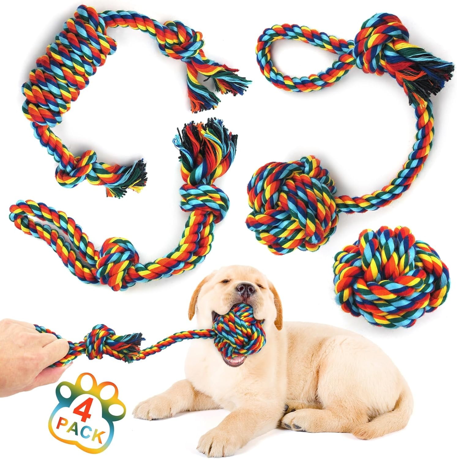 LINCO 4 Pack Durable Dog Rope Toys for Aggressive Chewers, Tug of War ...