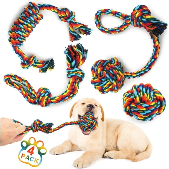 LINCO 4 Pack Durable Dog Rope Toys for Aggressive Chewers, Tug of War Dog Chew Toy for Small Medium Dogs-T008