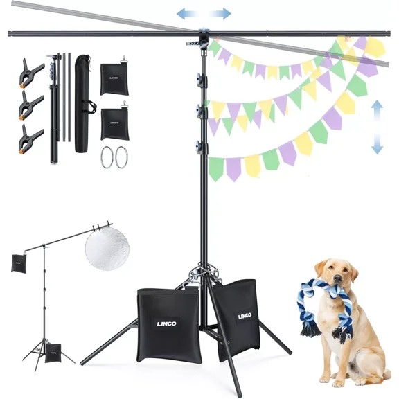 LINCO 6.5x9ft Rotatable T-Shape Background Backdrop Support Stand with Carrying Bag for Photo Studio Party Decoration Wedding-4198T