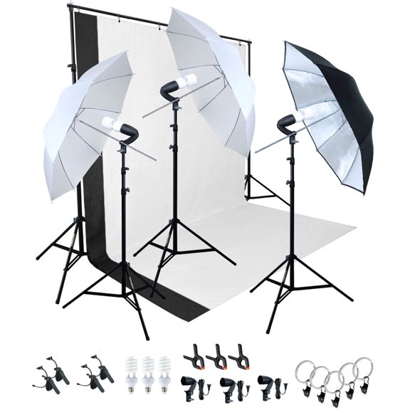 LINCO 600W 5500K Black/White Photography Backdrop Lighting Kit 8.5x10ft Daylight Umbrella Continuous Lighting Kit for Photo Studio