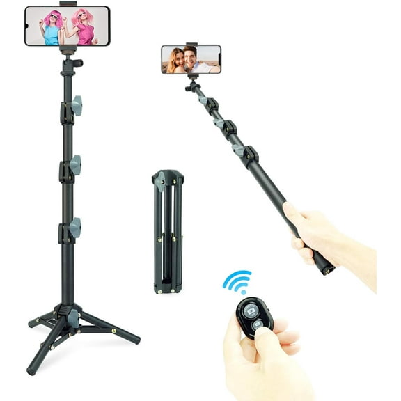 LINCO Adjustable Selfie Stick Tripod 40  Rotatable Selfie Stick with Bluetooth Wireless Remote Shutter for iPhone Samsung-Black