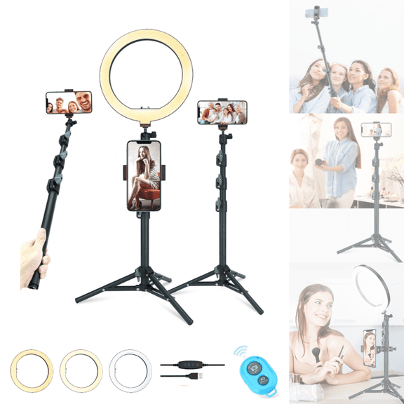 LINCO Dimmable 10in Ring Light Heavy Duty Selfie Stick Tripod Bluetooth Remote 60" for Live Streaming YouTube Video Photography