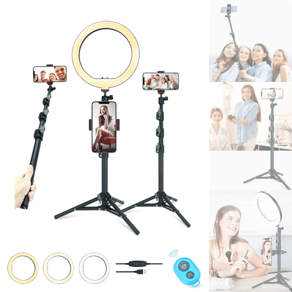 LINCO Dimmable 10in Ring Light Heavy Duty Selfie Stick Tripod Bluetooth Remote 60" for Live Streaming YouTube Video Photography