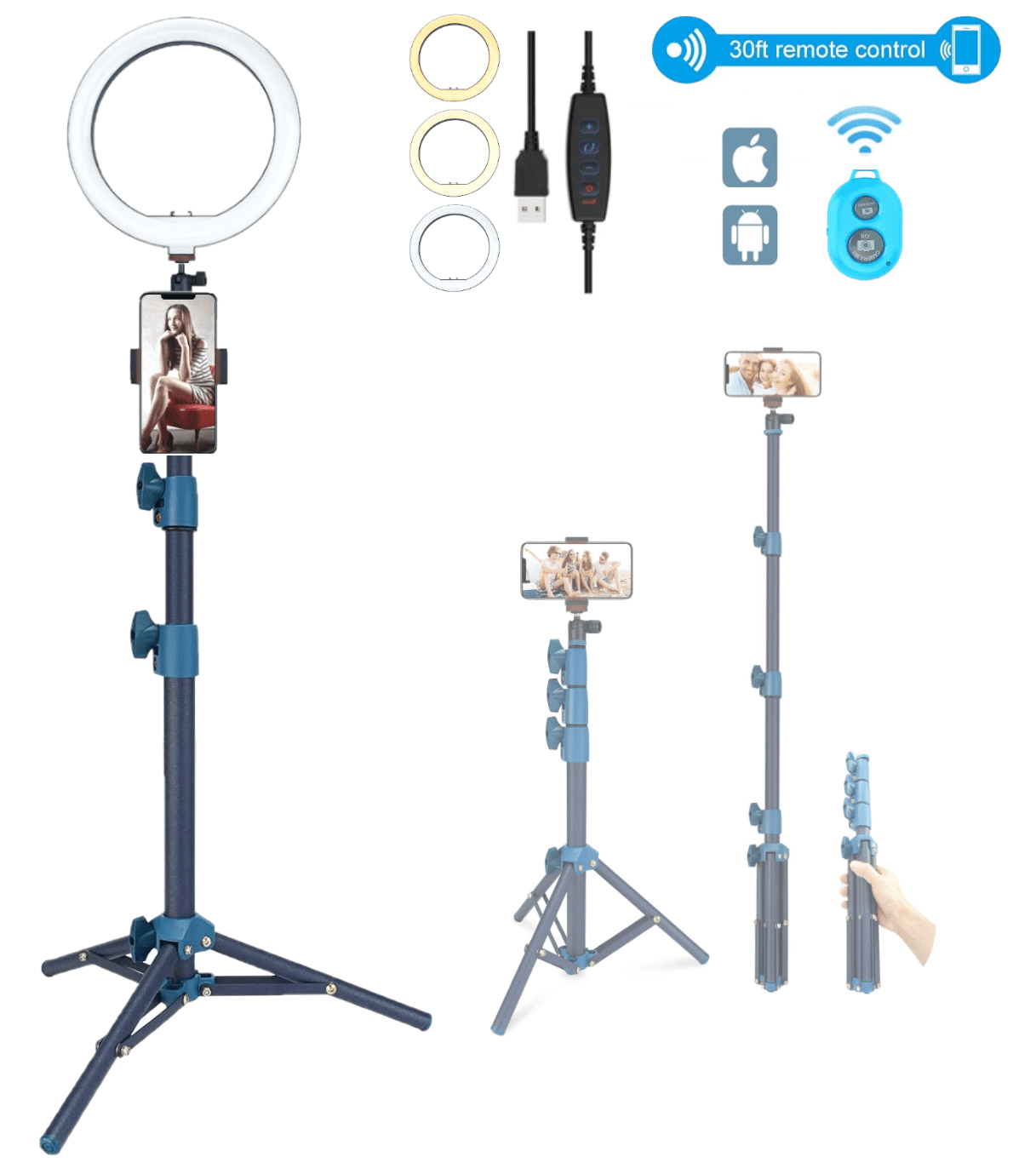 LINCO Dimmable Ring Light Heavy Duty Selfie Stick Tripod Bluetooth Remote 60" for Live Streaming YouTube Video Photography