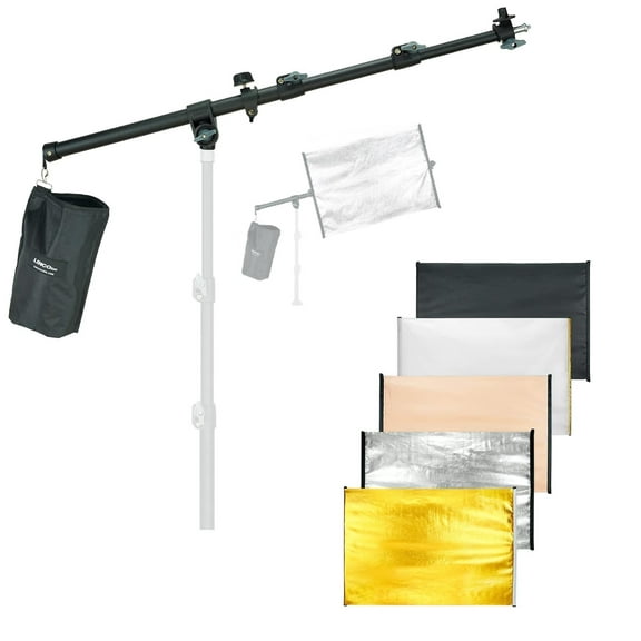 LINCO Extendable Photo Boom Arm with 5 in 1 Color Light Reflector 20x28in Reflector Panel, Rotatable Reflector Holder Arm for Product Portrait Photography Studio Lighting-C001KBRP