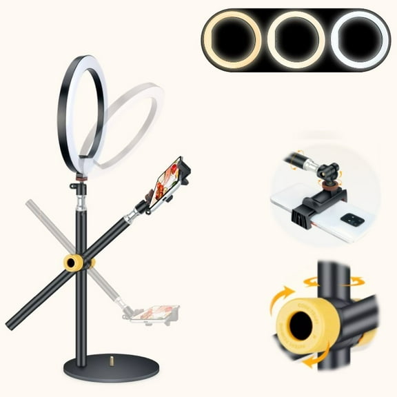 LINCO Overhead Phone Mount Dimmable 10" Ring Light Stand Boom Arm for Video Photo