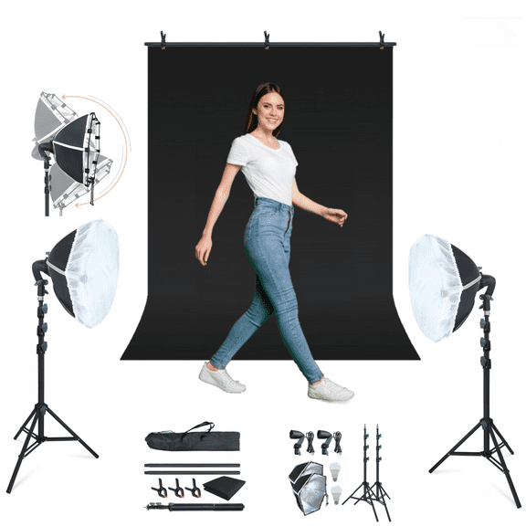 LINCO Photo Lighting Kit Softbox Light Kit with 5x6.7ft Backdrop Stand for Photography
