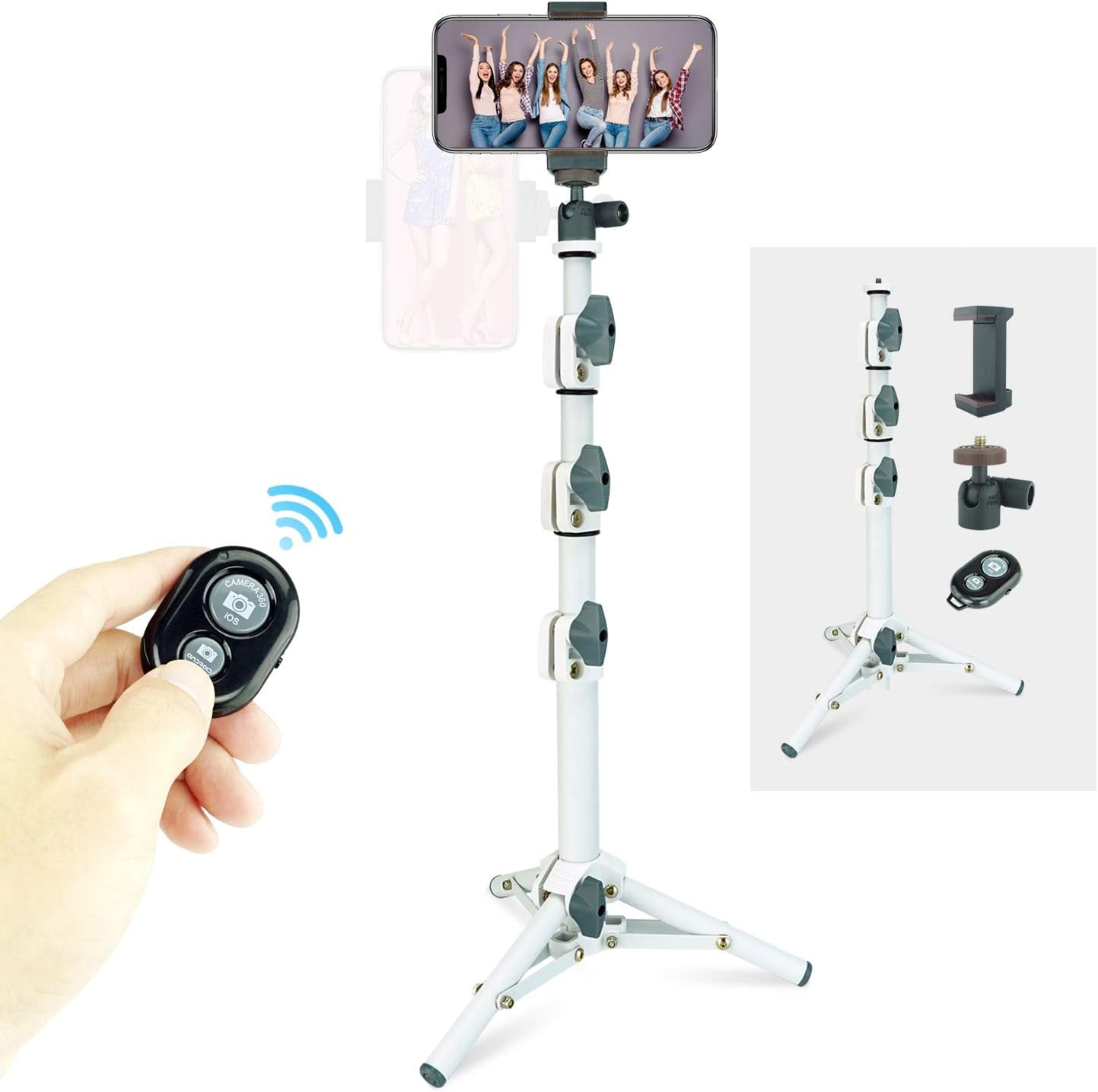 LINCO Selfie Stick 40” Extendable Selfie Stick Tripod with Bluetooth Wireless Remote Shutter for iPhone Samsung-White