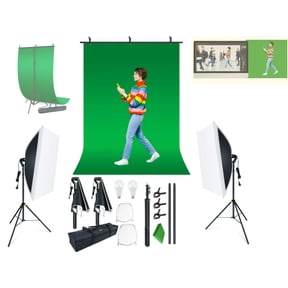LINCO T-Shape Backdrop Stand 2 Softbox LED Photo Studio Lighting Kit with Carrying Bag & Green Screen