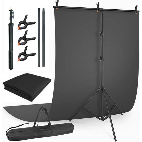 LINCO T-Shape Backdrop Stand 5x7 Background Support with Black Screen/Carrying Bag for Portrait Photo Video