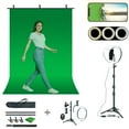 thumbnail image 1 of LINCO T-Shape Backdrop Stand with Green Screen & 10" Ring Light Stand Lighting Kit for TikTok, 1 of 13