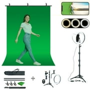 LINCO T-Shape Backdrop Stand with Green Screen & 10 Ring Light Stand Lighting Kit for TikTok