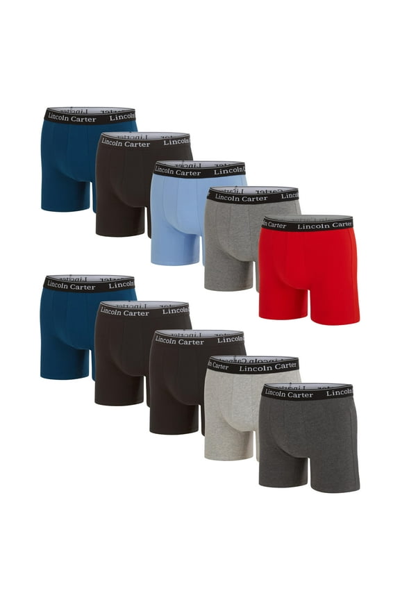 Mens Underwear Boxer Briefs - Breathable Anti Chafing Performance Boxers for Men Pack of 10 - Soft Cooling Tagless, Black, Greys, Navy, Lt Blue, Red/M