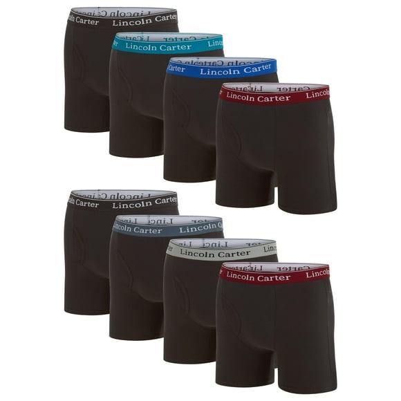 LINCOLN CARTER Mens Underwear Boxer Briefs - Breathable Anti Chafing Performance Boxers for Men Pack of 8 - Soft Cooling Tagless, Black/Assorted Color Waistbands/L