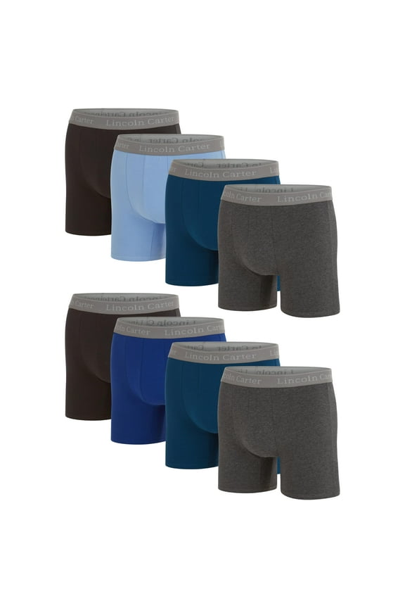 Mens Underwear Boxer Briefs - Breathable Anti Chafing Performance Boxers for Men Pack of 8 - Soft Cooling Tagless, Black, Navy, Charcoal, Royal, Blue/L