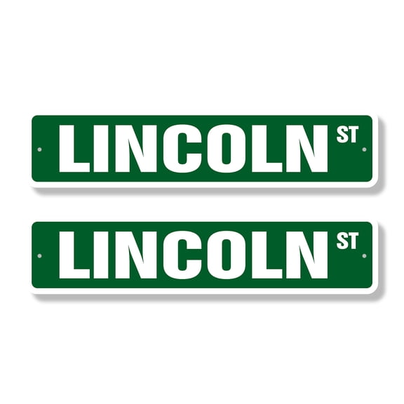 LINCOLN Classic Street Sign (2 Pack) Childrens Name Room Sign Road Sign | 4" X 18" Aluminum Metal Address Sign