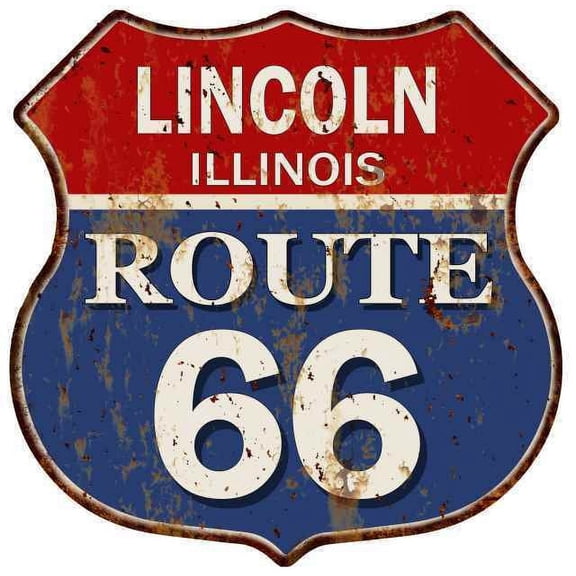 LINCOLN, ILLINOIS Route 66 Shield Metal Sign Man Cave Garage Size: 12"x 12"