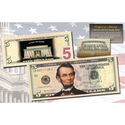 LINCOLN MEMORIAL NIGHT VERSION Genuine Legal Tender COLORIZED 2-Sided $5 US Bill