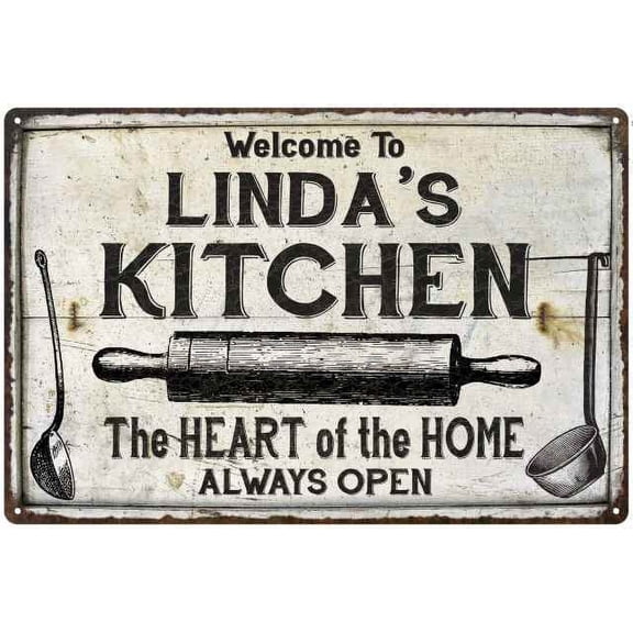 LINDA'S Kitchen Farmhouse Sign Gift 8x12 Metal 208120033006