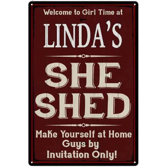 LINDA'S She Shed Red Sign Gift Lady Cave 8x12 Metal Sign 108120088006