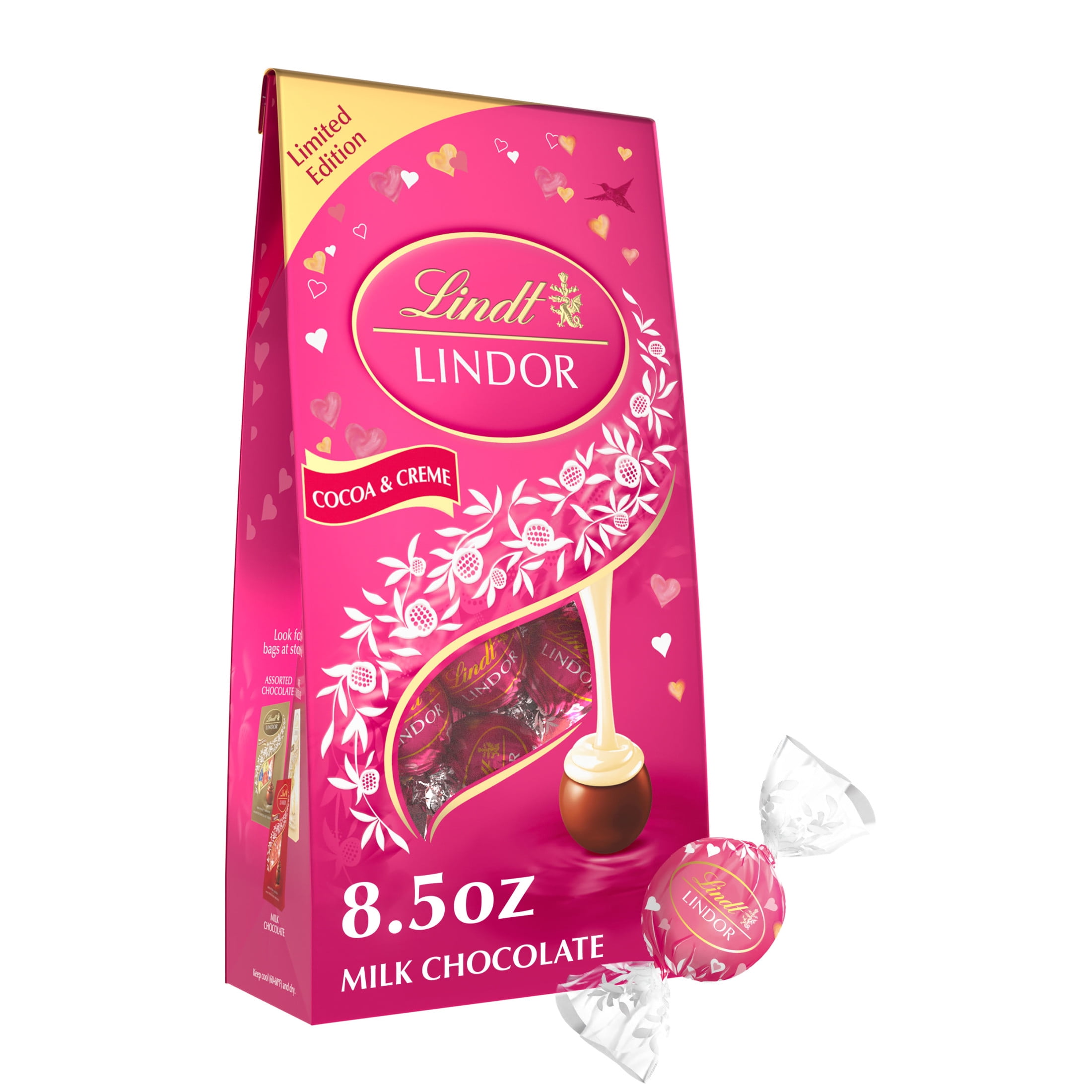 Lindt LINDOR Valentine's Day Cocoa and Creme Milk Chocolate Candy Truffles, 8.5 oz. Bag