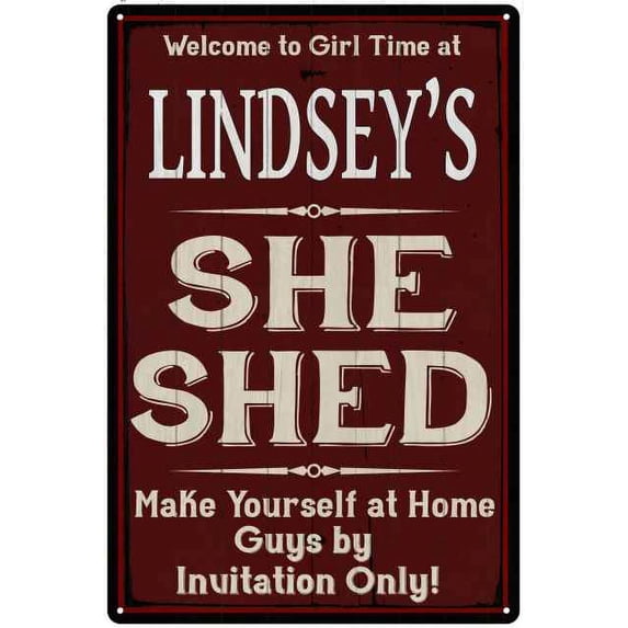 LINDSEY'S She Shed Red Sign Lady Cave 8 x 12 High Gloss Metal 208120088304
