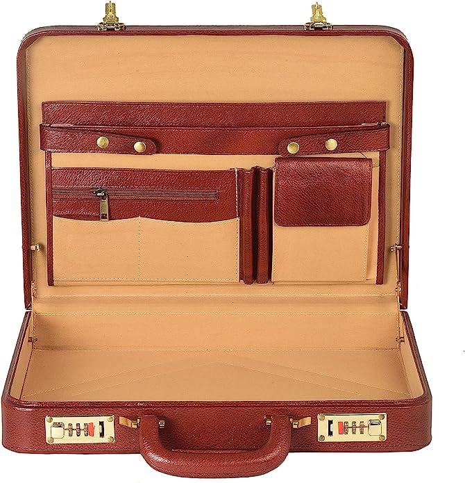 LINDSEY STREET Leather Attache Briefcase Business Handbag for Men 14 Inches Laptop MacBook Carry Case Doctors Briefcase Office Handbag
