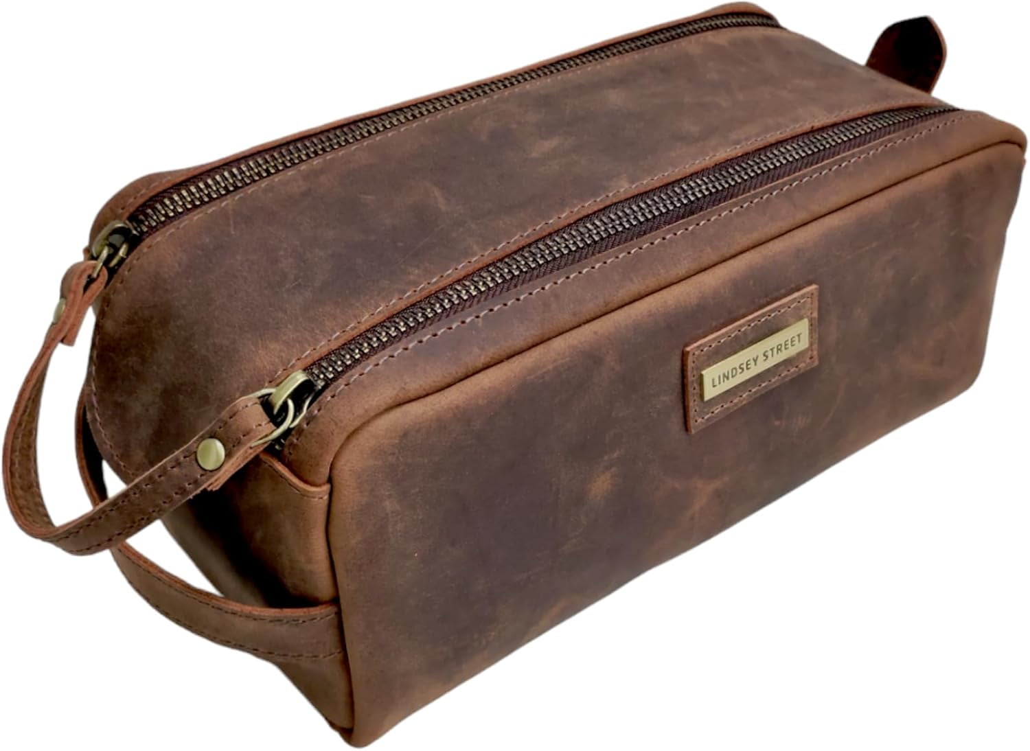 LINDSEY STREET Leather Toiletry Bag, Leather Dopp Kit, Mens Travel Kit, Men Shaving Bag, Gift for Men