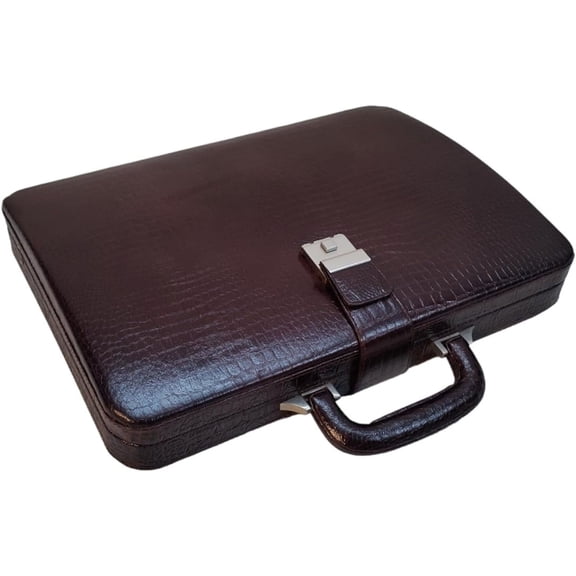LINDSEY STREET Premium Look Genuine Leather Attache Briefcase for Mens Office Handbag 14 Inch Laptop Case (Brown)