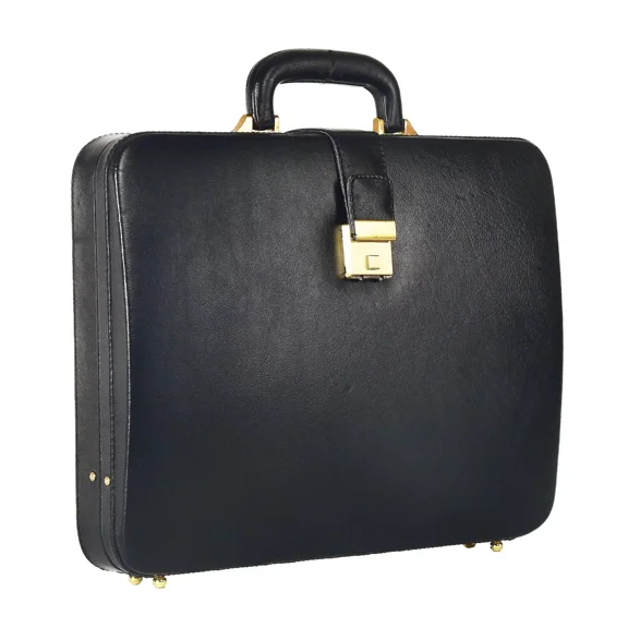 LINDSEY STREET Premium Look Genuine Leather Attache Briefcase for Mens Office Handbag 14 Inch Laptop Case