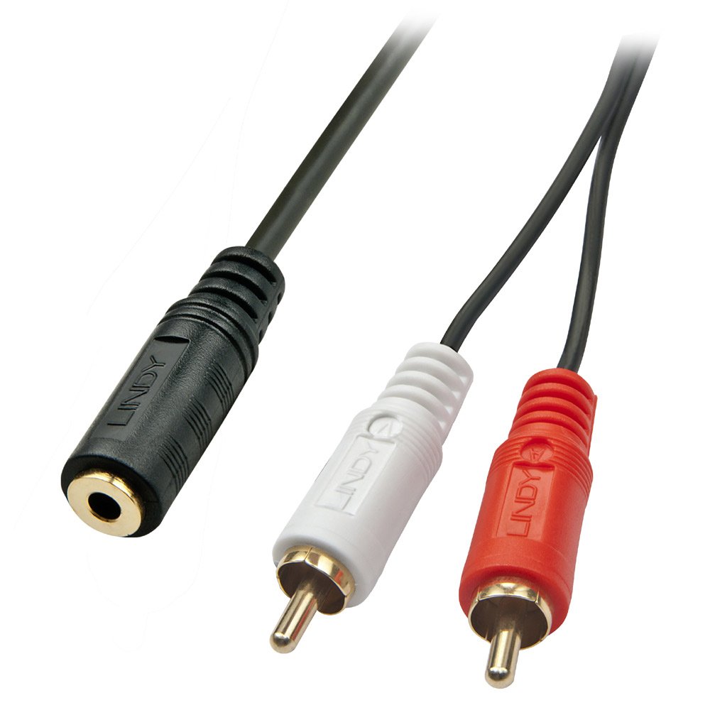 LINDY 0.25 m 3.5 mm Female to 2 x RCA Male AV Adapter Cable - Black ...