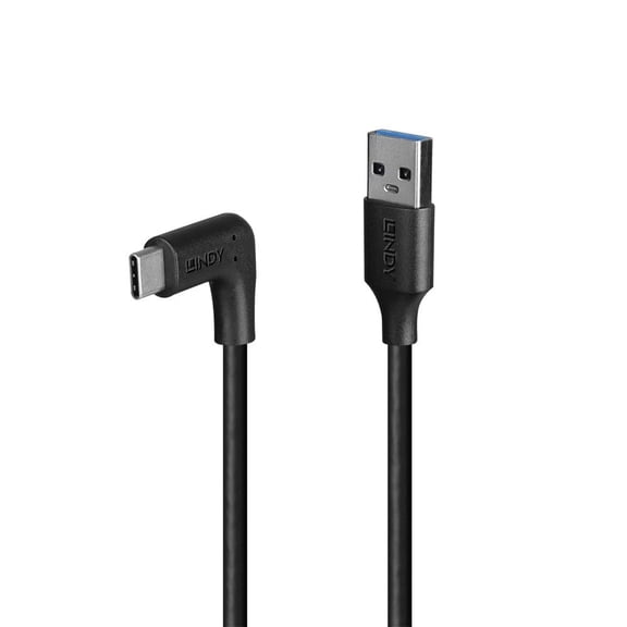 LINDY 0.5m USB Right Angled 90 Degree USB C to USB A Charger Cable, USB 3.2, 10Gbps, Fast Charging Compatible with iPhone, Galaxy, Pixel,