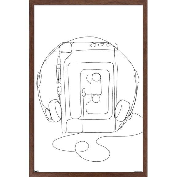LINE AND BRUSH - Continuous Line Cassette Player Wall Poster, 14.725" x 22.375" Framed