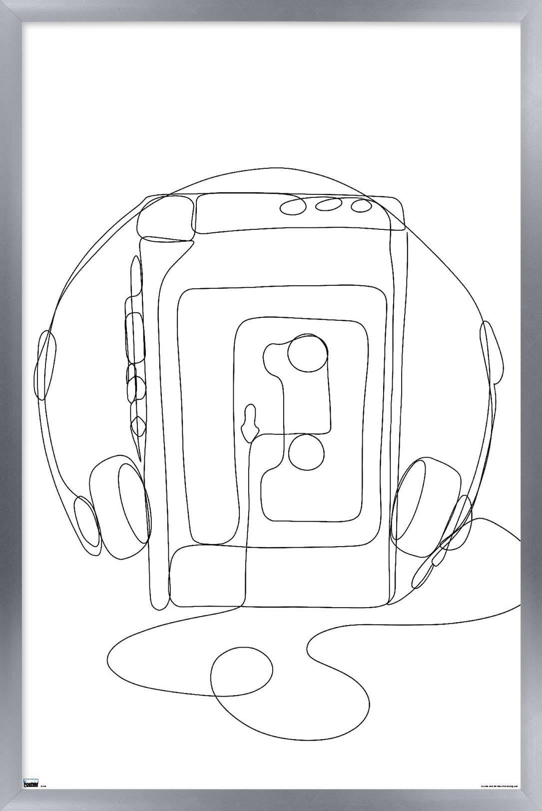 LINE AND BRUSH Continuous Line Cassette Player Wall Poster, 22.375" x