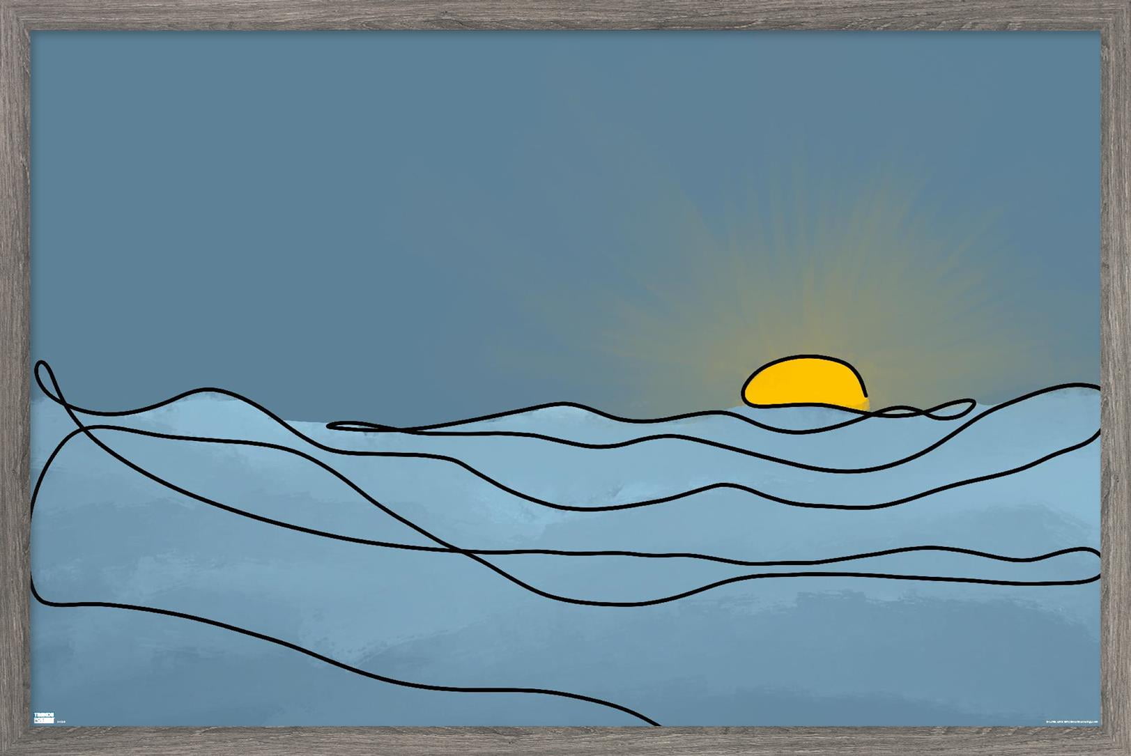 Gray Framed Abstract Landscape Sunset Digital Art Poster
