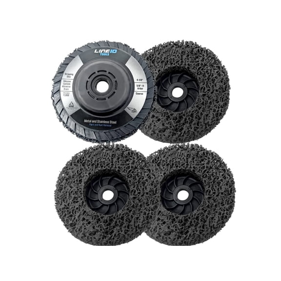 LINE10 Tools 4pk Black Stripping Discs 4-1/2" with 5/8-11 Threaded Arbors for Angle Grinders