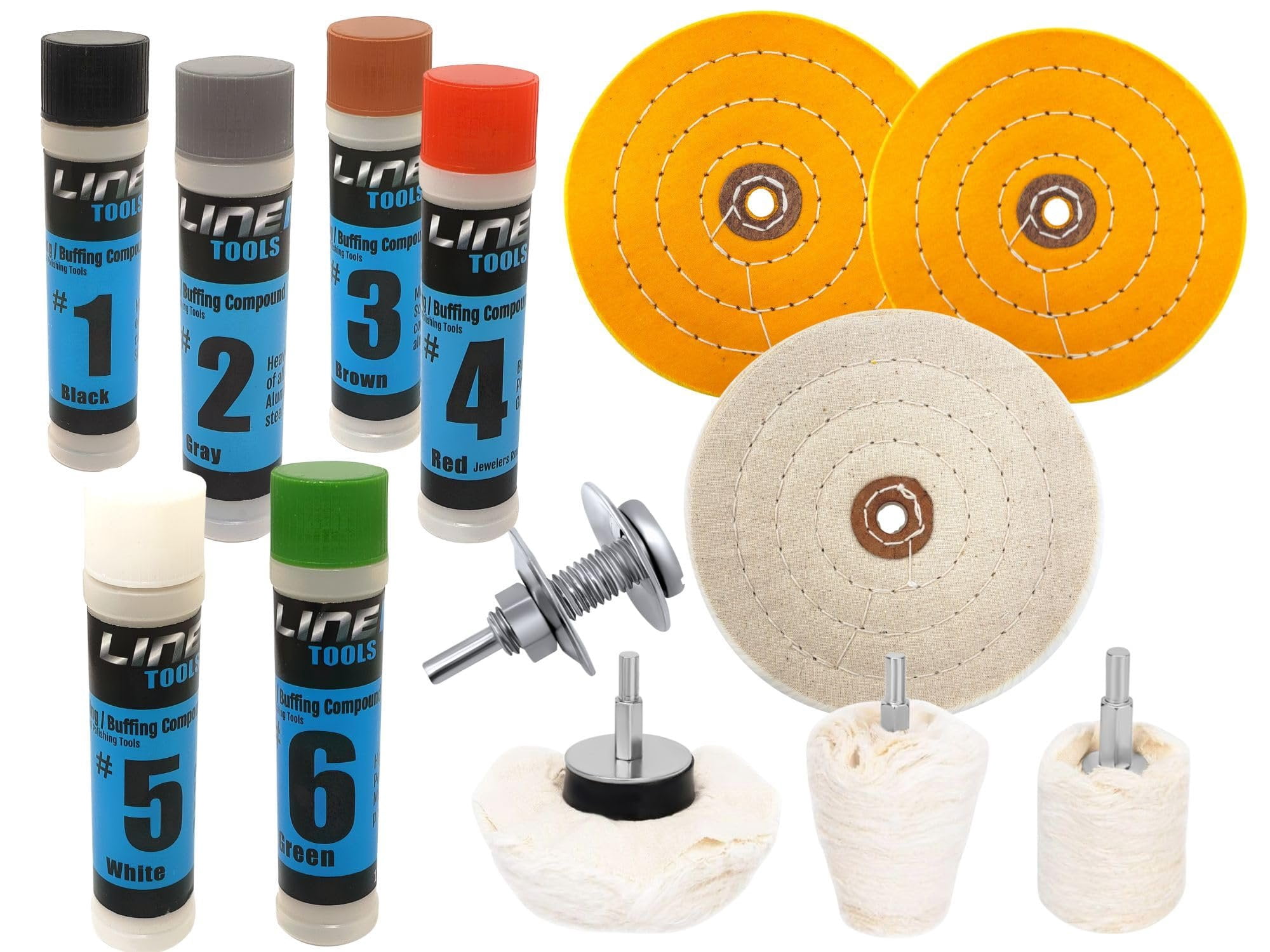 LINE10 Tools 6 Inch Metal Buffing Kit for Drill, 6 Buffing Compound ...