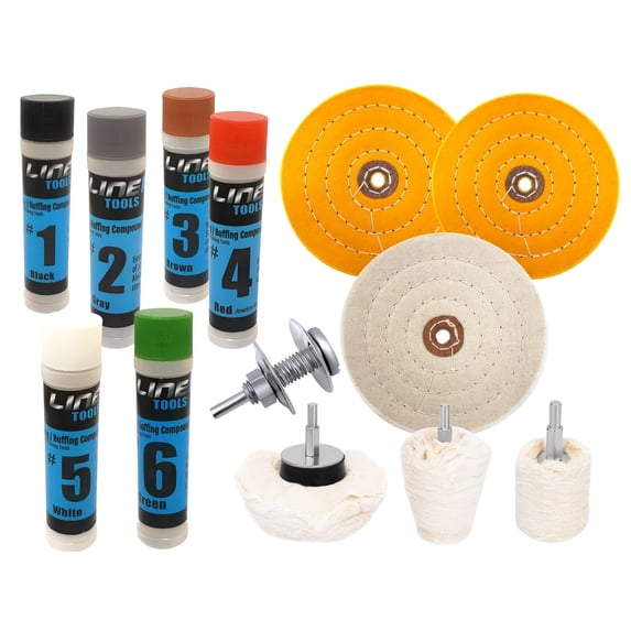 LINE10 Tools 6 Inch Metal Buffing Kit for Drill, 6 Buffing Compound ...